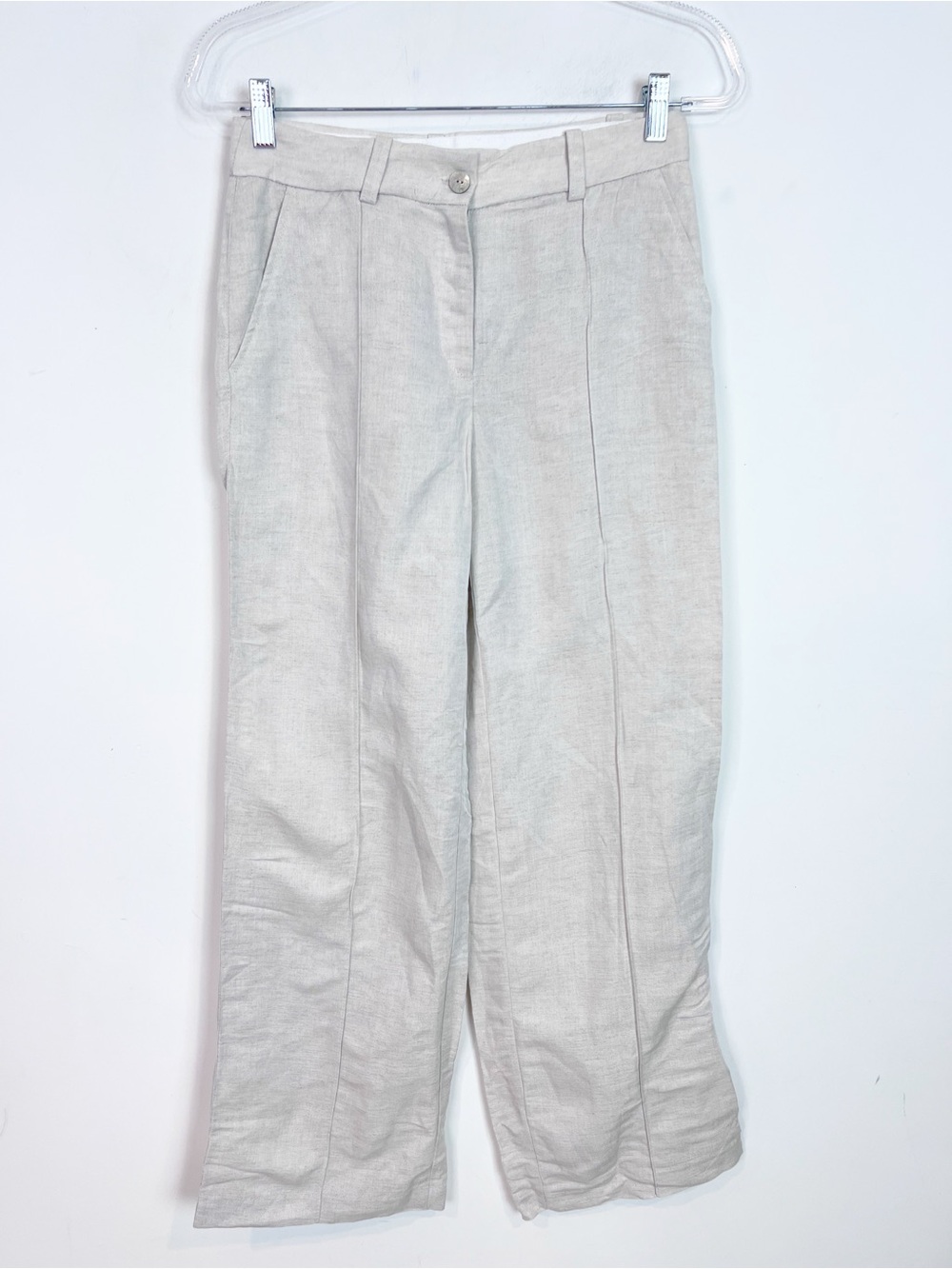 H&M TAUPE FLAX LINEN BLEND WIDE LEG PANTS WOMENS SZ 4 NWT